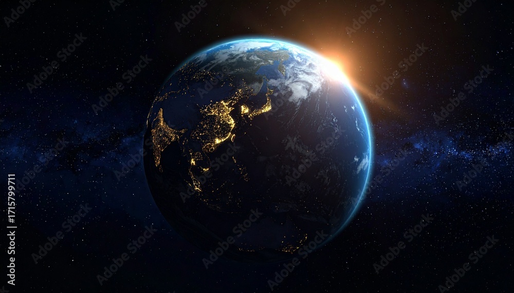 Fototapeta premium Earth shining quietly in deep space