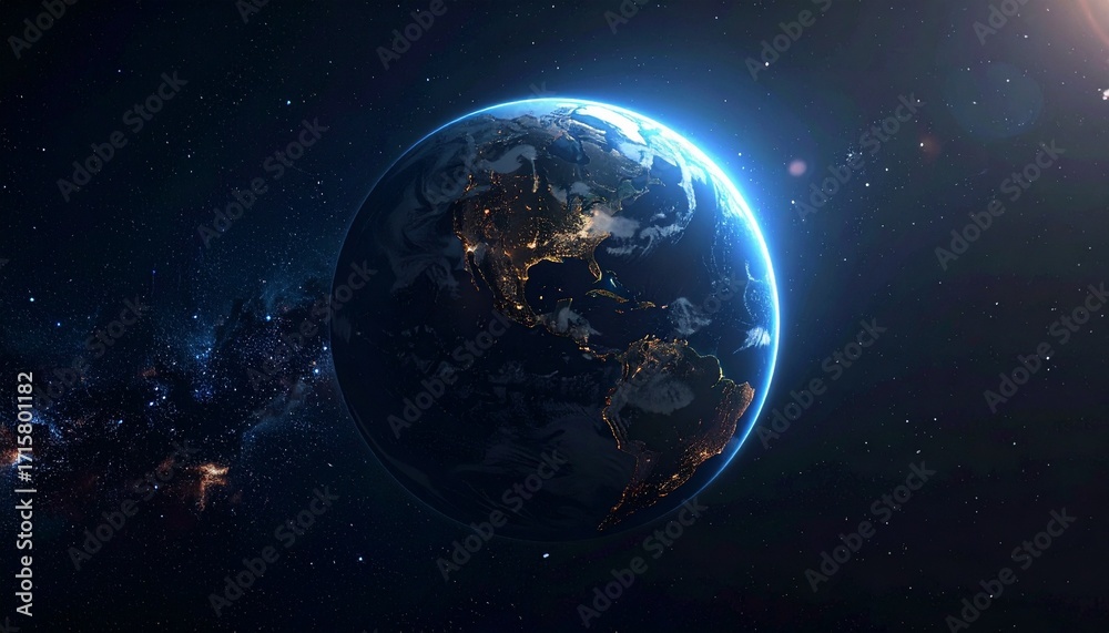 Obraz premium Earth shining quietly in deep space