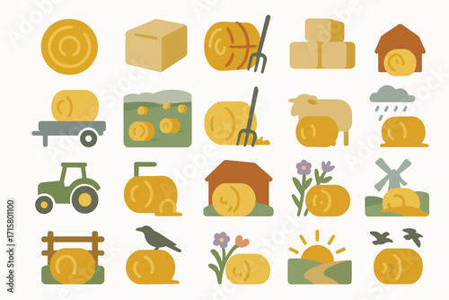 Hay Bales North Yorkshire England Farm Icons Collection