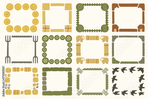 Farm-Themed Decorative Frames with Hay Bales and Agricultural Icons