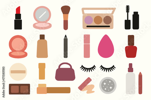Makeup Cosmetic Products Collection with Beauty Essentials