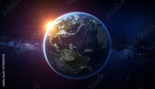 Earth shining quietly in deep space