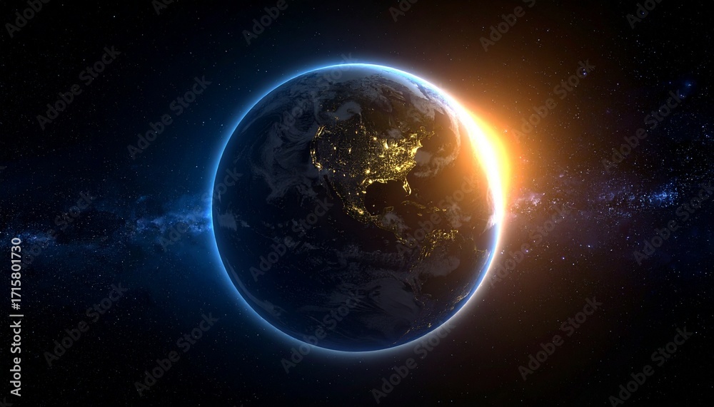 Obraz premium Earth shining quietly in deep space