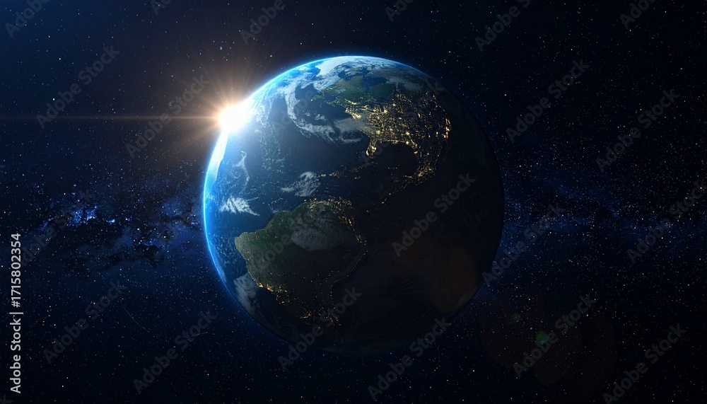 Obraz premium Earth shining quietly in deep space