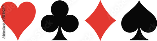 Playing Card Suits Hearts Clubs Diamonds and Spades on white background