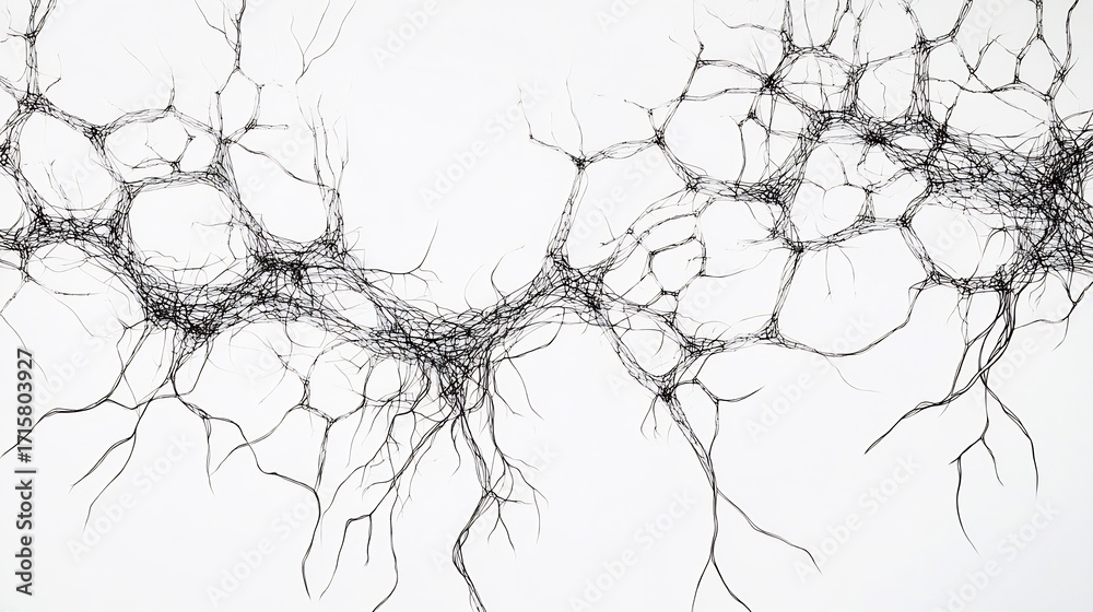 Fototapeta premium Minimalist line art of plant roots mycorrhizal networks on white