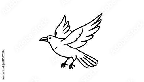 A simple, black-line drawing of a bird in flight, elegantly depicted against a plain white background.