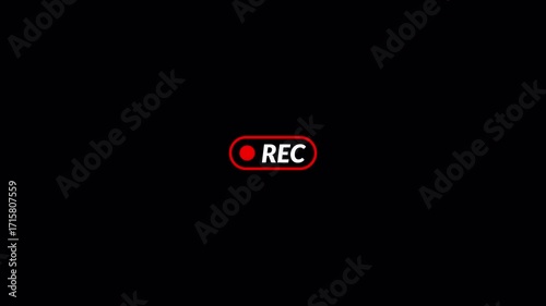 Recording icon animation, camera recording sign video on a transparent background, Rec symbol, button of recording video with alpha channel, broadcasting, voice recorder, video recording in 4k.