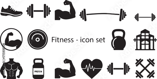 Fitness and bodybuilding icon set vector illustration for healthy lifestyle