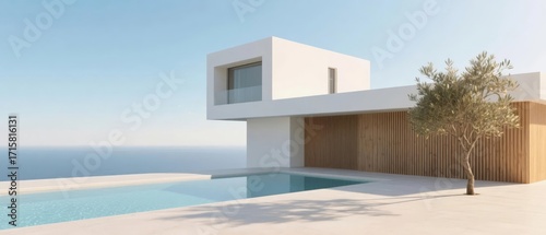 Modern minimalist house with infinity pool overlooking the ocean