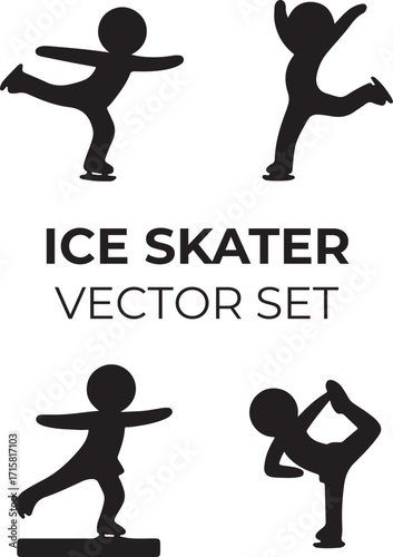 Ice Skater Silhouette Set — Spins, Jumps, Performance Minimalist Vector Illustration