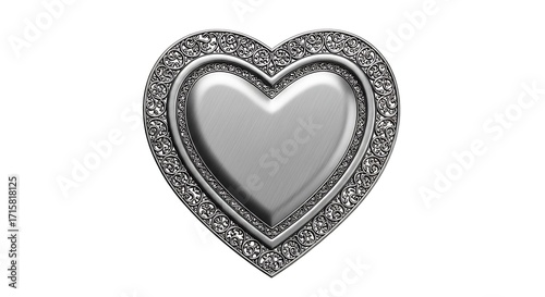 Luxurious silver heart-shaped locket or decorative element, embellished with a border of sparkling diamonds or crystals, set against a pristine white background for a touch of glamour.
