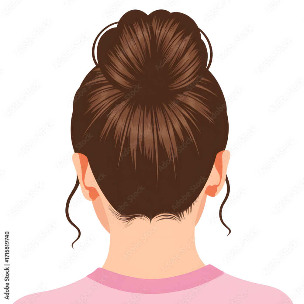 Fototapeta premium Casual messy bun hairstyle illustration on transparent background, simplicity