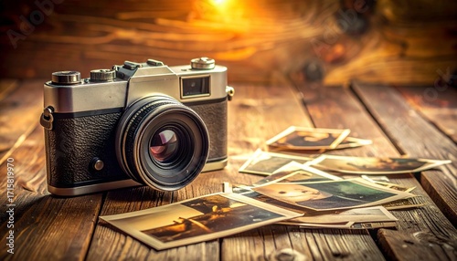 A film camera resting on scattered memories