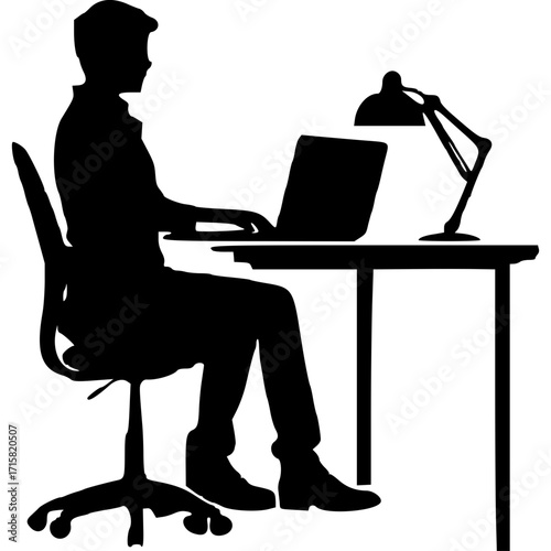 Freelancer working at desk silhouette vector illustration graphic design