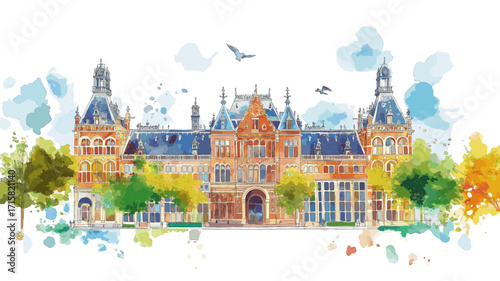 Rijksmuseum. Rijksmuseum watercolor vector illustration