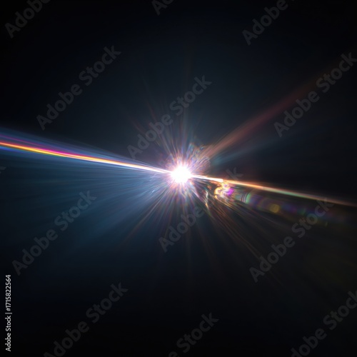 光が放射状に広がる幻想的な光の軌跡。未来的なデザインやテクノロジー関連の背景素材。