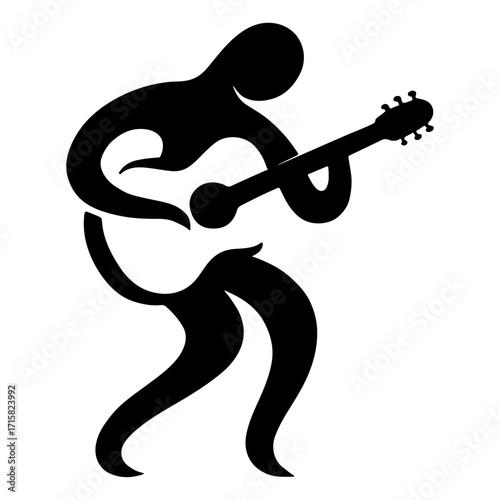 Silhouette of Guitar Player – Abstract Minimalist Music Illustration