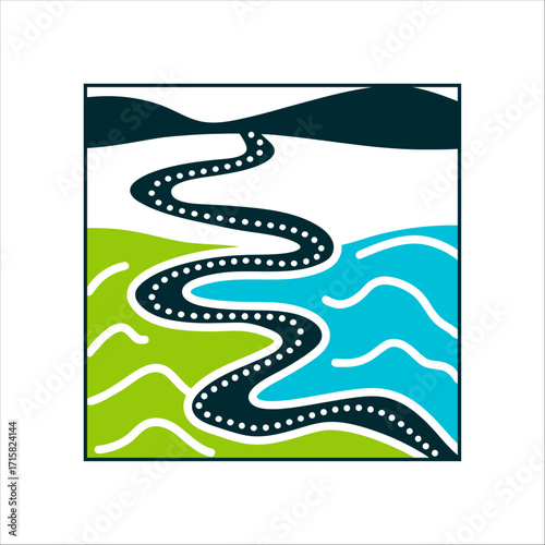 Aboriginal Songline: Ancestral Journey Mapping Vector Aboriginal Songline A wavy path with dots ancestral journey mapping