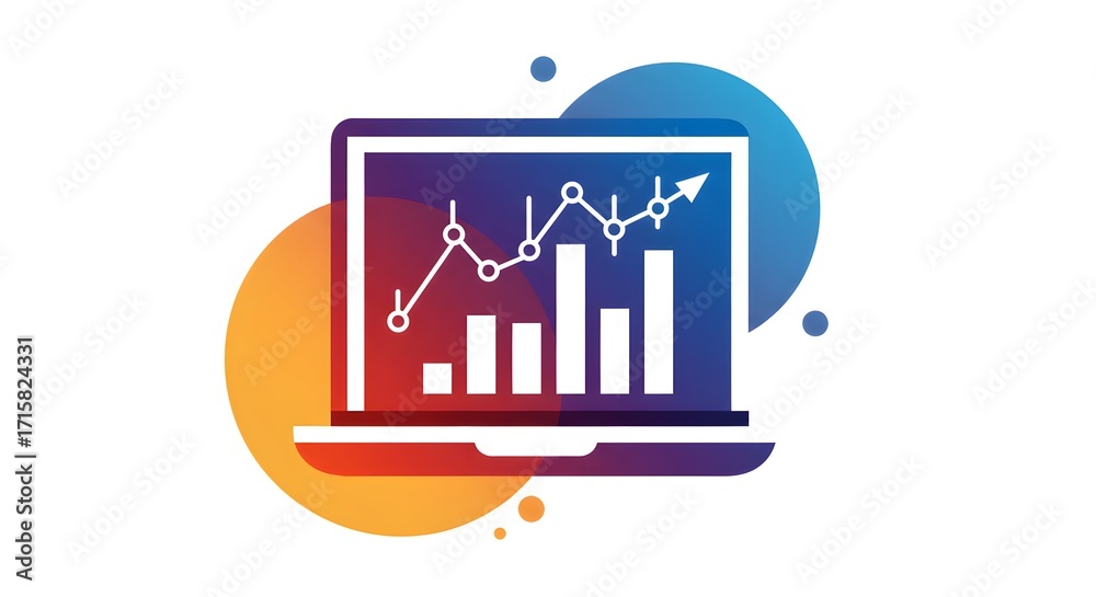 Obraz premium Abstract icon of a laptop with financial chart on screen