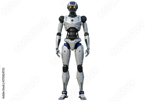 Foto Isolated humanoid robot with artificial intelligence and metallic exoskeleton de