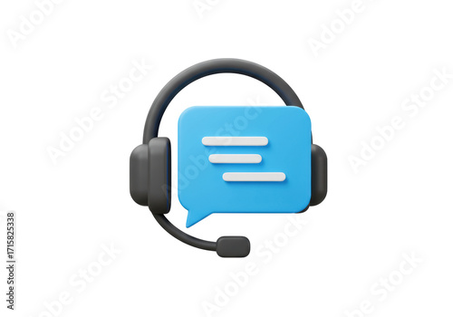 Isolated customer service headset with blue speech bubble for communication help concept
