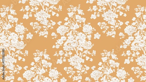 繊細な白い花柄のパターンデザイン。インテリアやファッションの背景素材に最適な花柄模様。