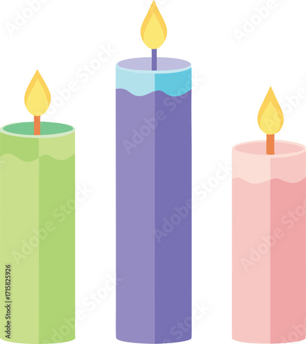 Minimalist illustration of three elegant pillar candles in warm pastel tones