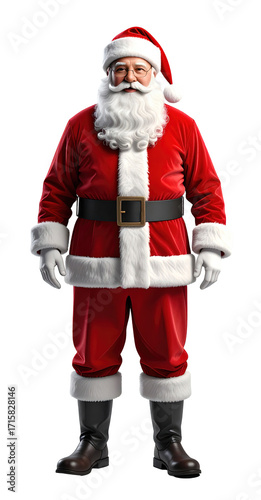 Jolly Santa Claus in Classic Red Suit with White Trim and Boots isolated on transparent background