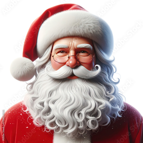 Jolly Santa Claus with Glasses and White Beard Smiling Cheerfully isolated on transparent background