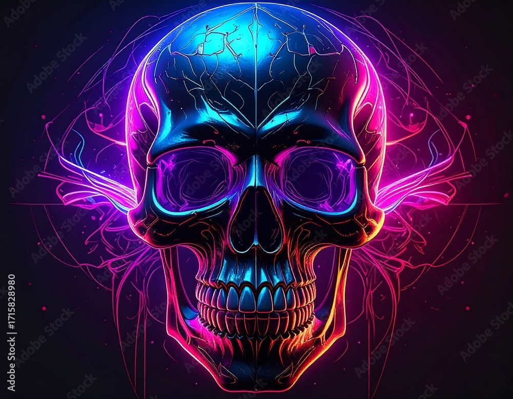 Fototapeta premium Neon skull, vibrant colors