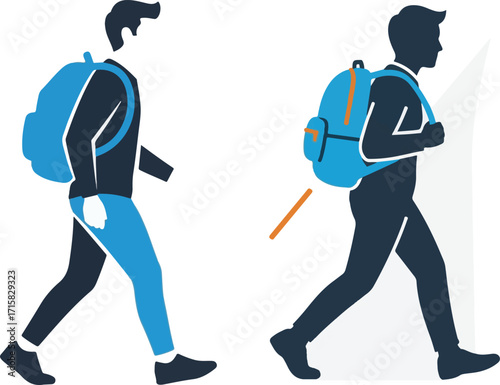 Graphic Illustration of People Walking with Backpacks