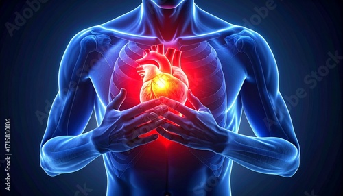 Illustration of the human heart with pain areas highlighted