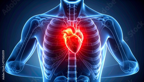 Illustration of the human heart with pain areas highlighted
