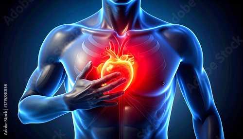 Illustration of the human heart with pain areas highlighted
