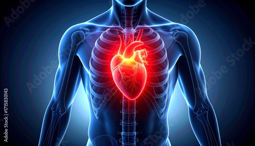 Illustration of the human heart with pain areas highlighted