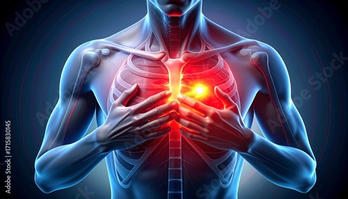 Illustration of the human heart with pain areas highlighted
