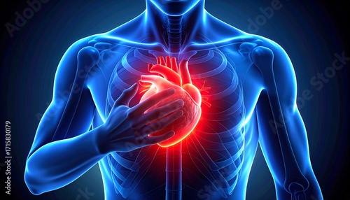 Illustration of the human heart with pain areas highlighted