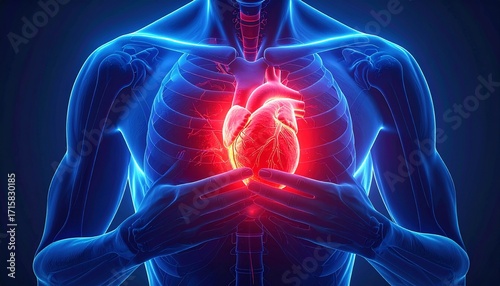Illustration of the human heart with pain areas highlighted