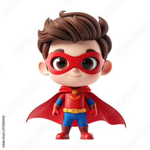 Cute cartoon superhero boy in red costume