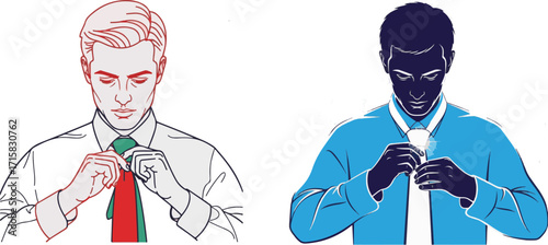 Men Adjusting Neckties in Professional Attire Illustrations
