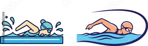 Vector Illustration of Swimmers Performing Freestyle Stroke