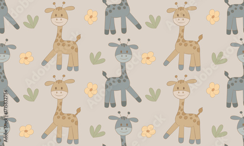 Hand drawn Giraffe Seamless Pattern Cute Animal Safari Background