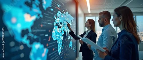 Finance Directors Analyzing Asia's Export Market: Evaluating Trade Data, Growth Forecasts, and Partner Country Demand Trends for Strategic Market Entry in Photo Stock Concept