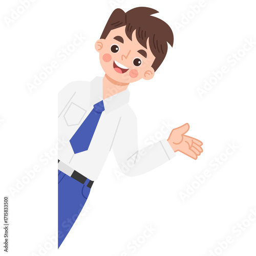 Illustration of Indonesian junior high school boy student Welcoming