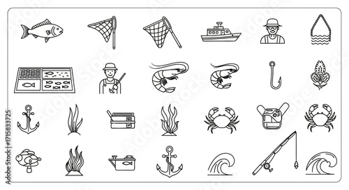Clean Line Art Silhouettes for Aquaculture and Fisheries