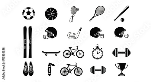 Minimalist Vector Icons for Sports and Athletic Equipment