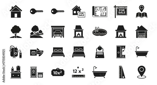Minimalist Black Silhouettes for Real Estate Property Listing