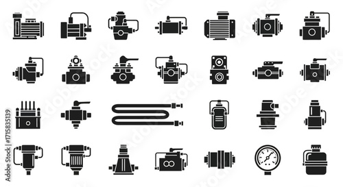 Hydraulic Components Silhouettes for Industrial and Mechanical Engineering