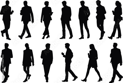 Business people silhouette, corporate office worker vector, professional staff standing pose, teamwork group illustration, company employee design, cad drawing flat vector illustration